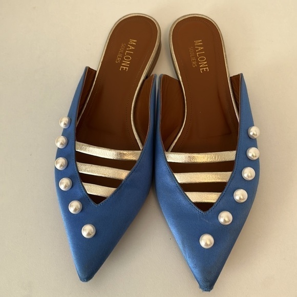 Malone Souliers Shoes - Malone Souliers Zelda Faux-pearl Embellished Satin Loafers Size 37